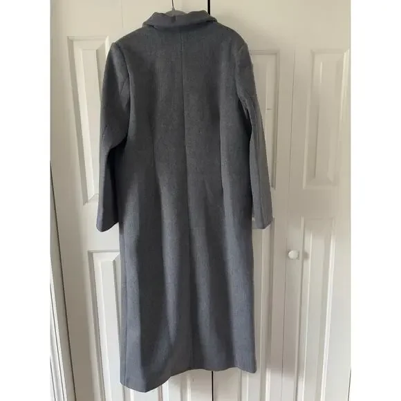 Gray Long Coat Premium Cotton Blend Elegant Women Coat - Picture 8 of 9